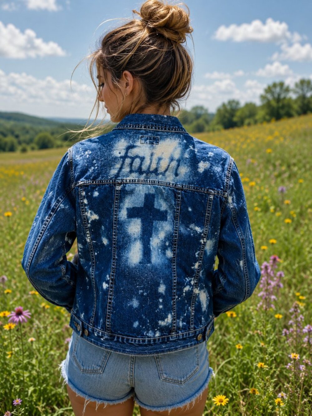 Upcycled Bleached Jean Jacket, Reworked Distressed Faith Inspired Women's Size 6